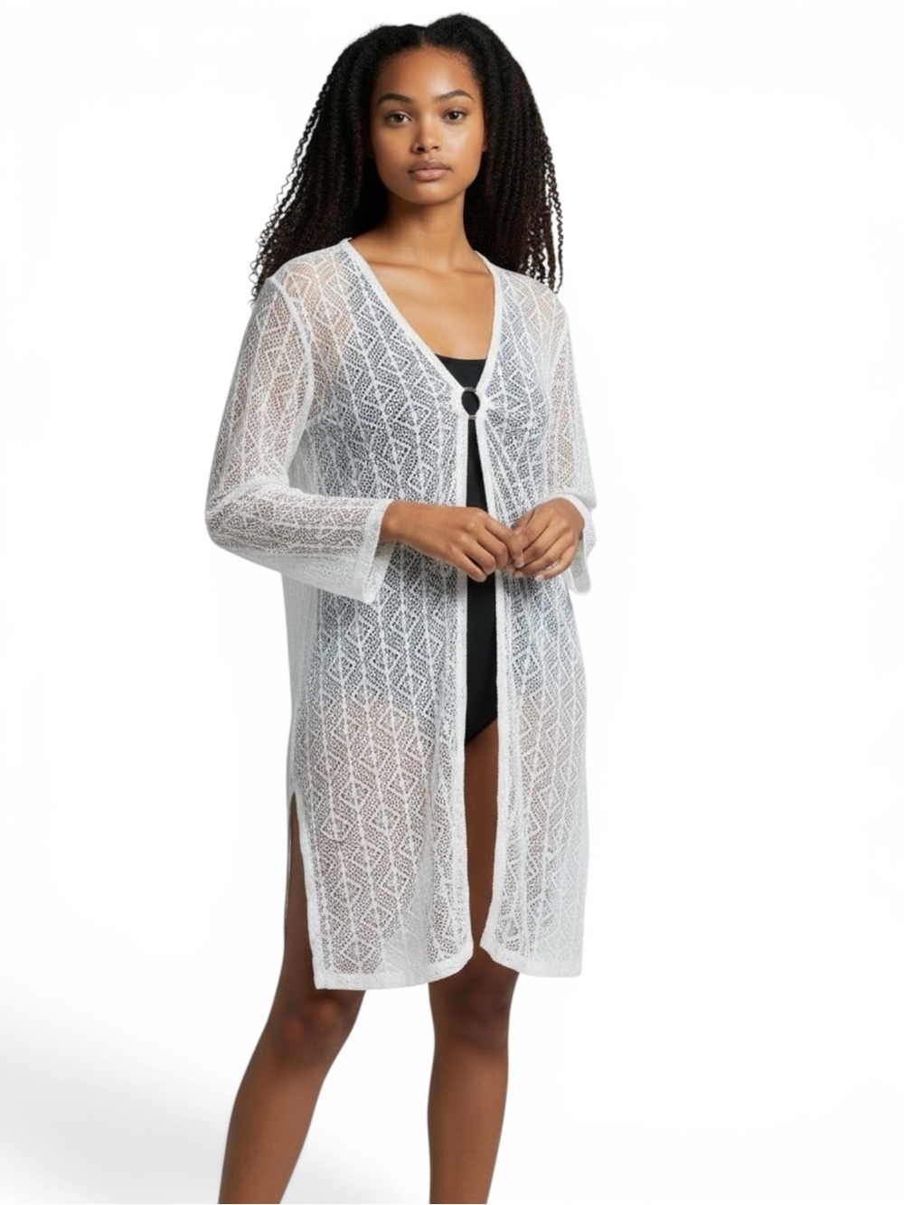 Sheer White Lace Swim Cover-Up with Ring Detail